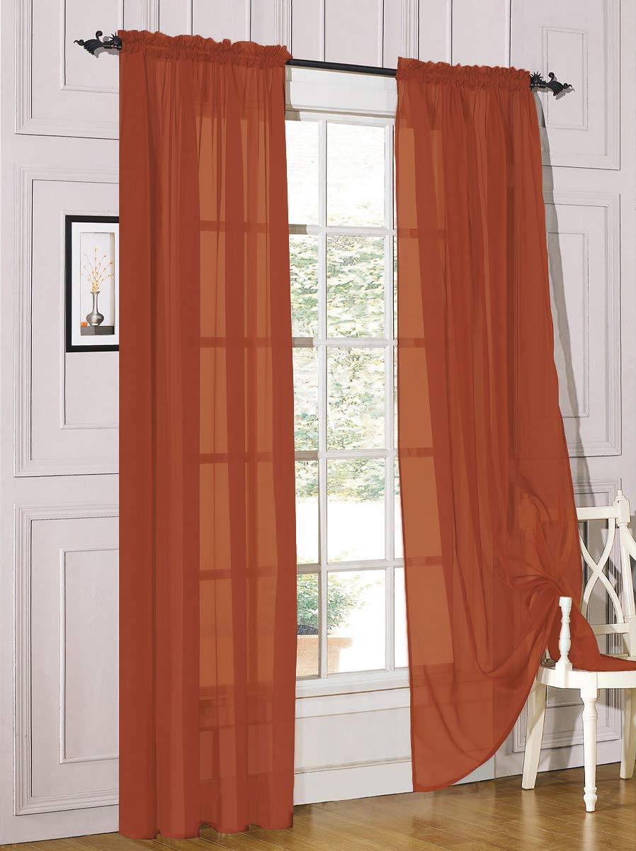 Decotex 2 Piece Sheer Voile Light Filtering Rod Pocket Window Curtain Panel Drape Set Available in a Variety of Sizes and Colors