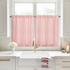 Homeideas Non-See-Through Blush Pink Privacy Sheer Kitchen Curtains 30 X 36 Inches Long 2 Panels Short Sheer Curtains Light Filtering Bathroom Window Curtains Drapes For Bedroom Living Room