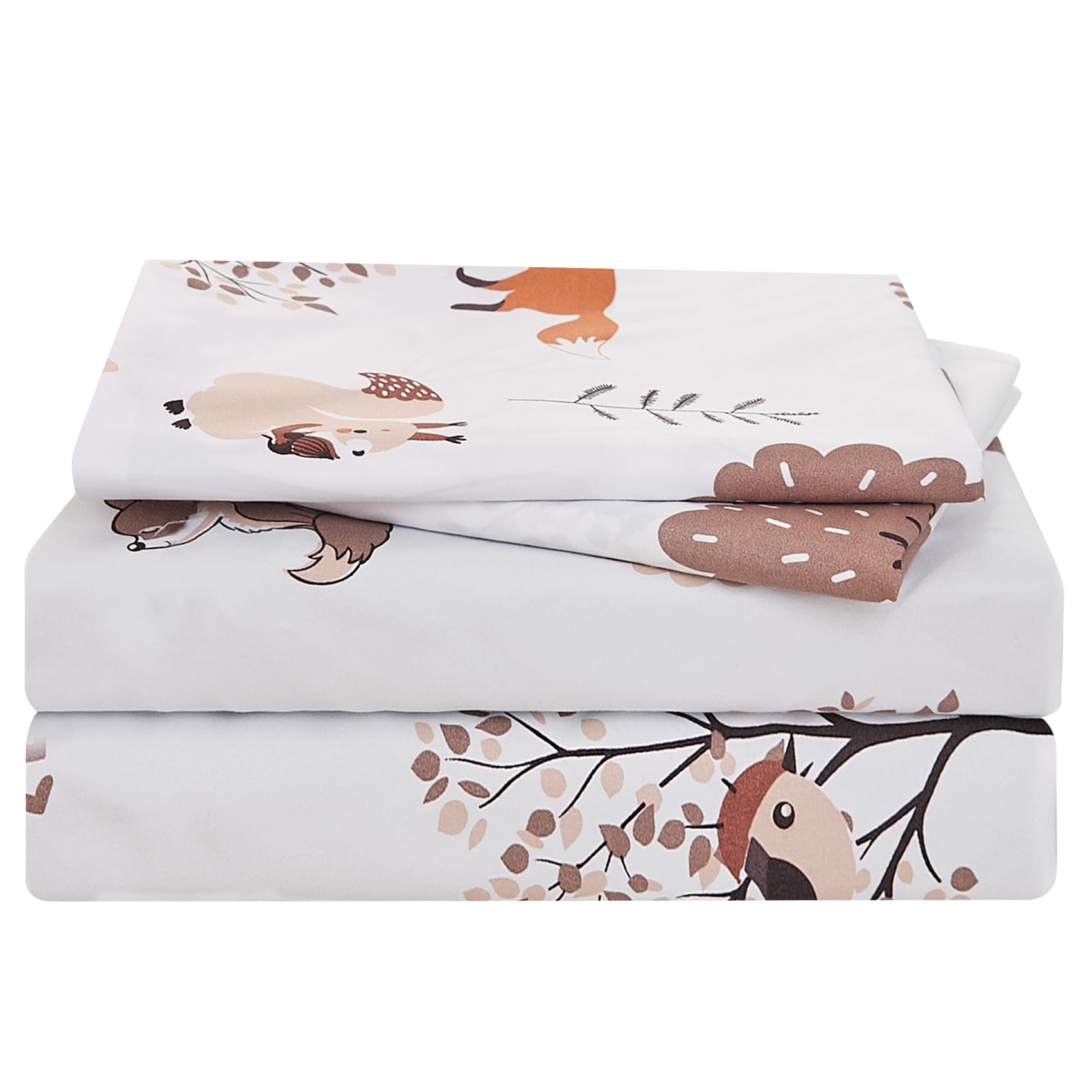 Yibeizi Woodland Forest Kids Sheet Set Full Size, Fall Animal Print Bedsheet Camper Themed Microfiber Deep Pocket Bedding Sheets