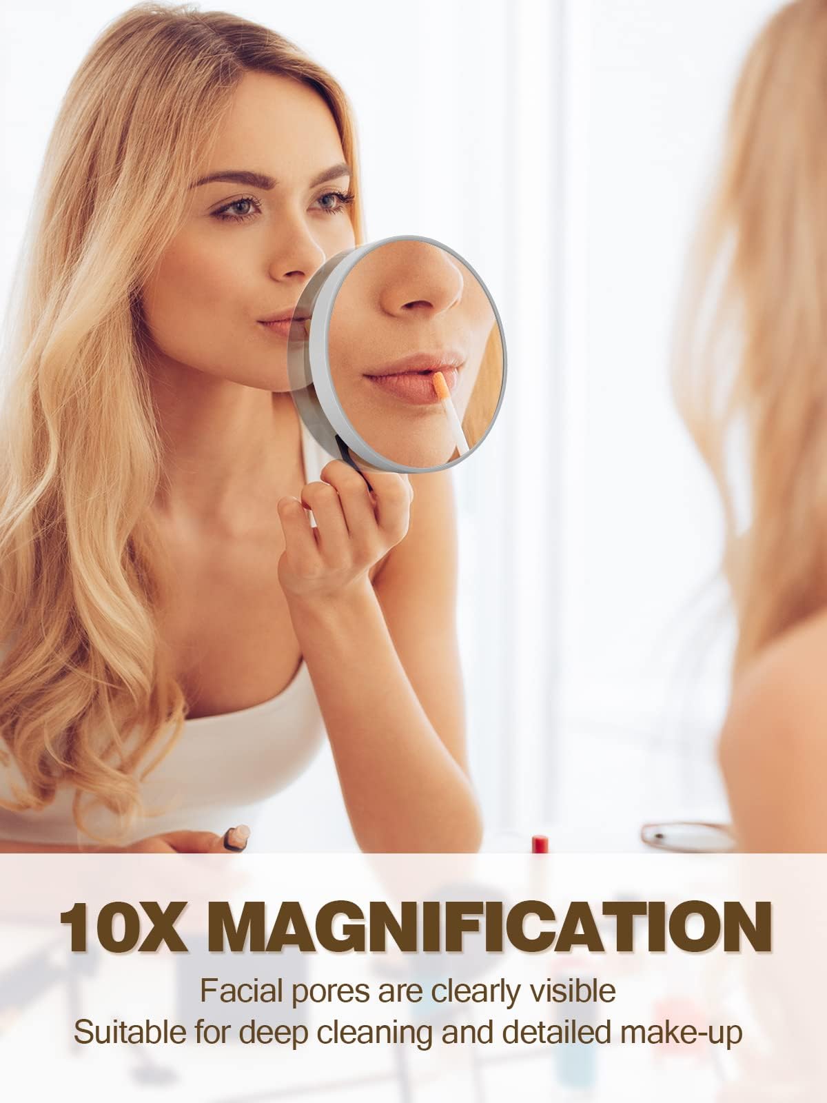Macaki 10X Magnifying Mirror With 2 Suction Cups, 3.5 Inches Magnified Makeup Mirror And Slant Tweezers,Grey,1Pc