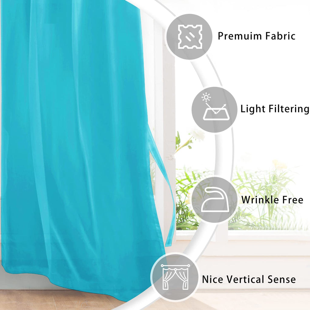 Hiasan Sheer Curtains For Bedroom With Tiebacks, Lightweight Airy Breathable Voile Drapes Light Filtering Grommet Window Curtains For Living Room, Nursery, W52 X L63, Turquoise, 2 Soft Panels