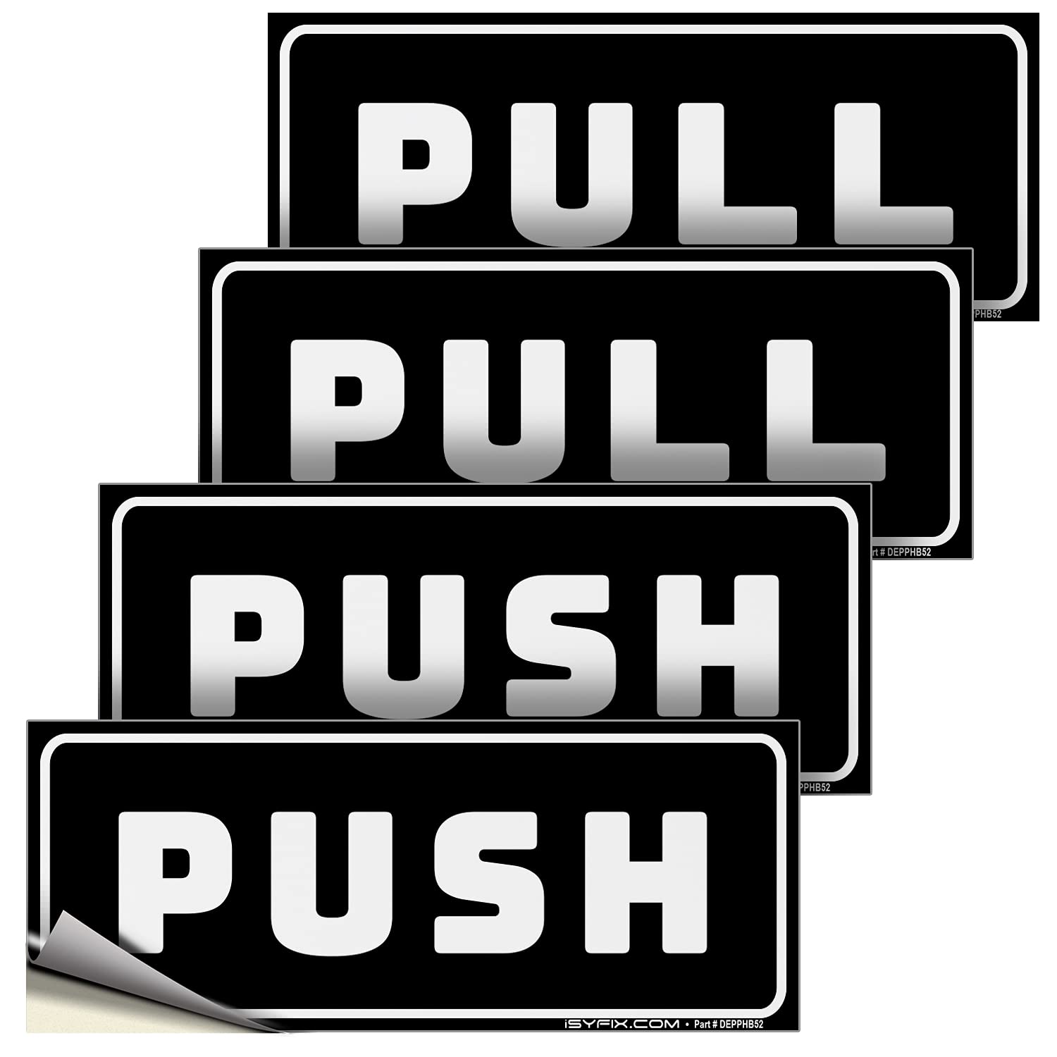 Isyfix Push Pull Stickers Sign - 2 Pack 5X2 Inch - Horizontal Decal Self-Adhesive, Black/White Vinyl Sticker For Doors In Busine