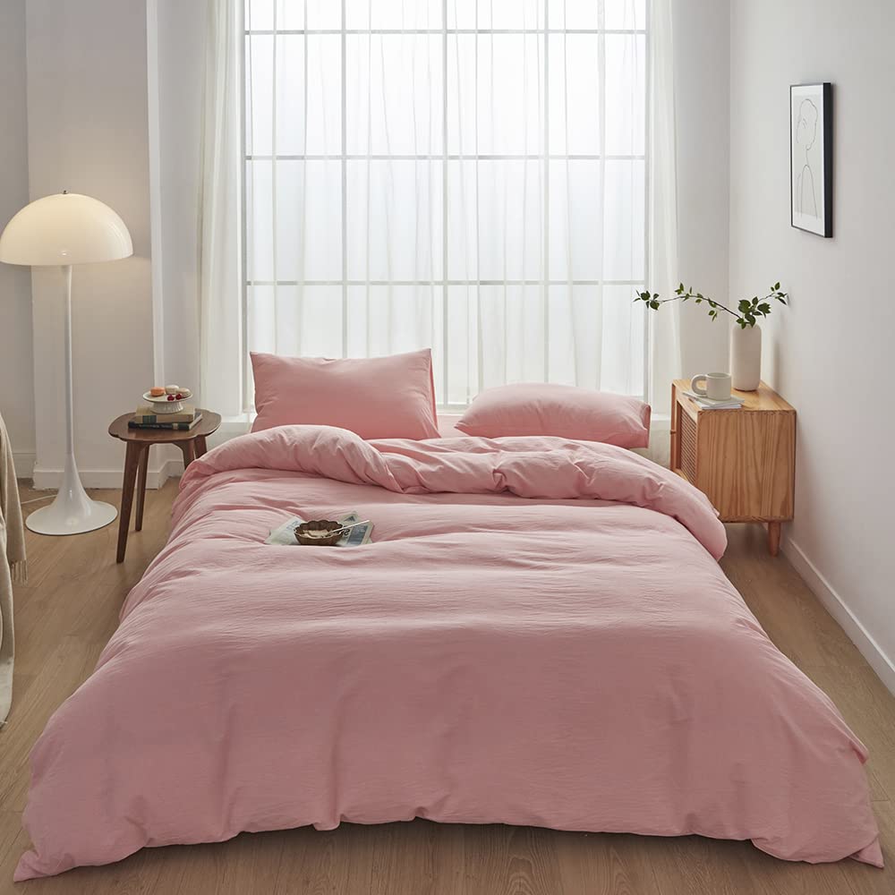 FACE TWO FACE Bedding Duvet Cover Set100% Washed Cotton Duvet Cover Linen Like Textured Breathable Durable Soft Comfy (King, Lig
