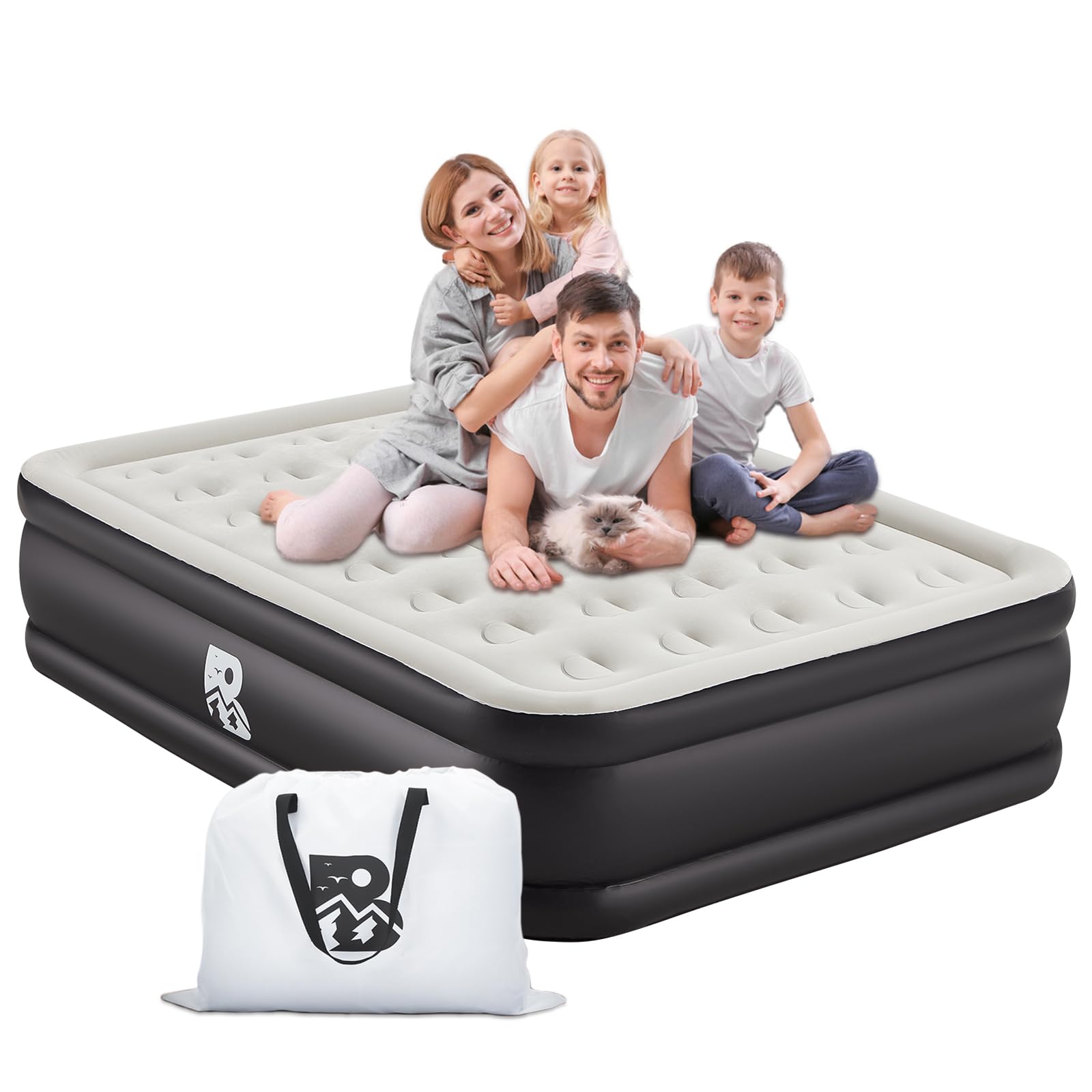20 Queen Size Air Mattress with Built-in Pump - 2-Minute Setup, No Odd Smell, Supports 600 lbs - Perfect for Camping, Guests & H