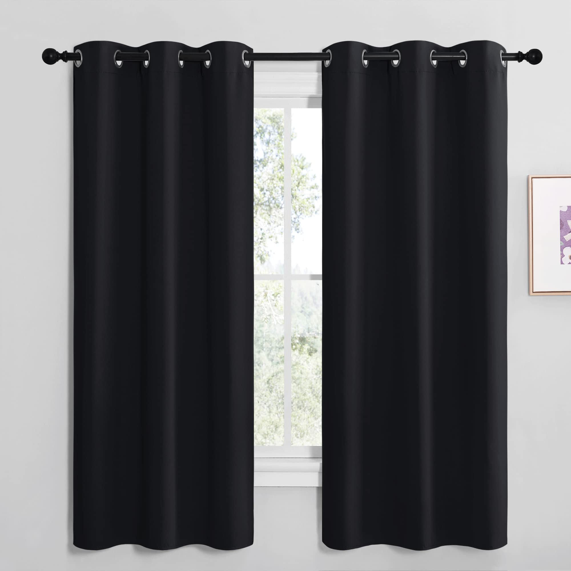 NICETOWN Halloween Bathroom Blackout Thermal Curtains and Drapes, Black Solid Thermal Insulated Grommet Blackout Drapery Panels 