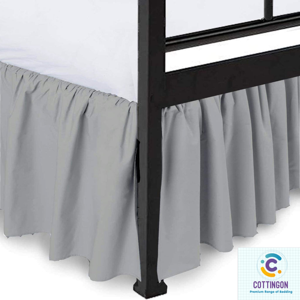 Ruffled Bed Skirt With Split Corners-Dust Ruffle - 18'' Drop 100% Microfiber Soft,Sheen & Luxurious Look - Bed Skirts (Light Gre