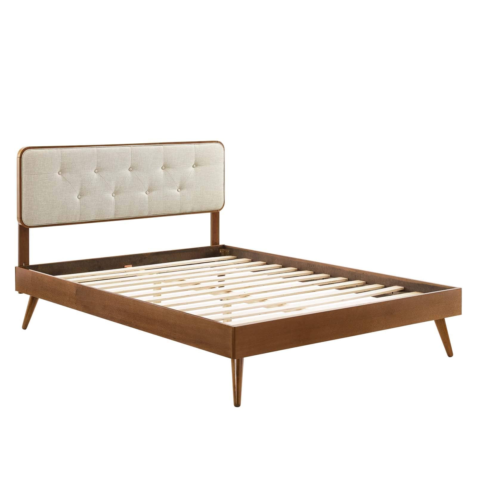 Modway Mod-6646-Wal-Bei Bridgette Full Wood Platform Bed With Splayed Legs, Walnut Beige