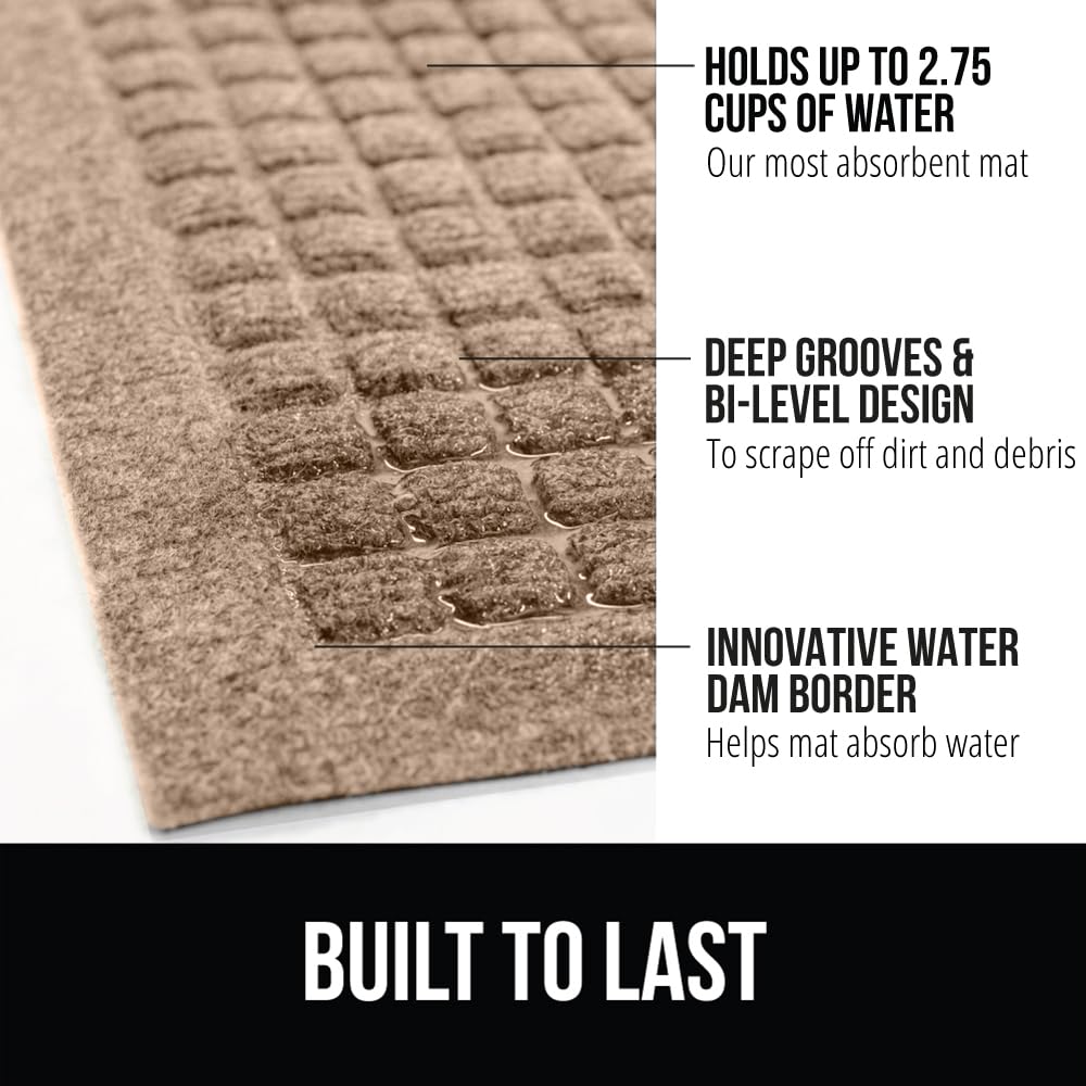Gorilla Grip Ultra Absorbent Moisture Guard Doormat, Absorbs Up To 2.75 Cups Of Water, Stain And Fade Resistant, Spiked Rubber Backing, All Weather Mats Capture Dirt, Indoor Outdoor, 72X24, Beige
