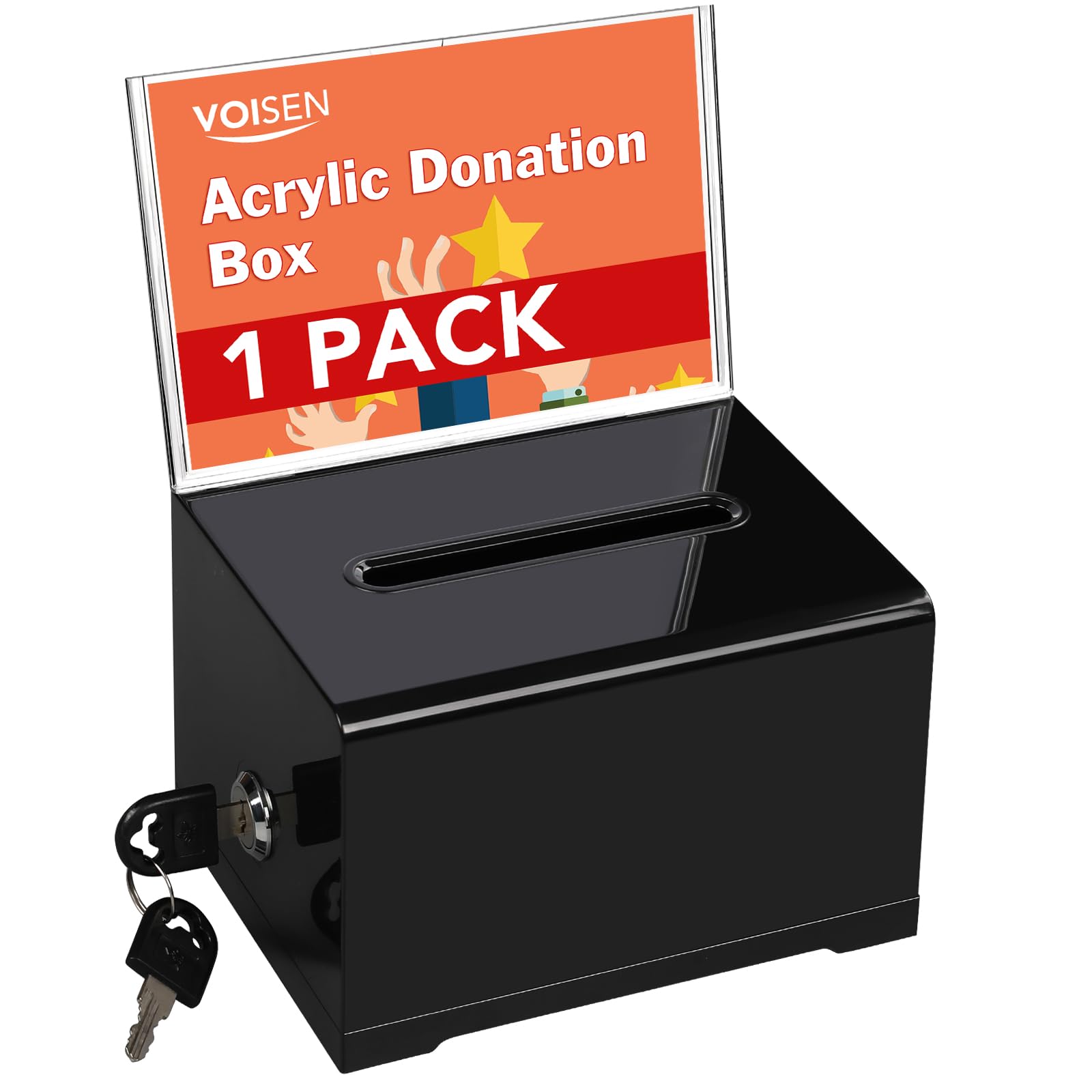 Voisen Acrylic Donation Box With Lock, Black Ballot Box With Sign Holder, Suggestion Box For Fundraising, Donation, Bar, School