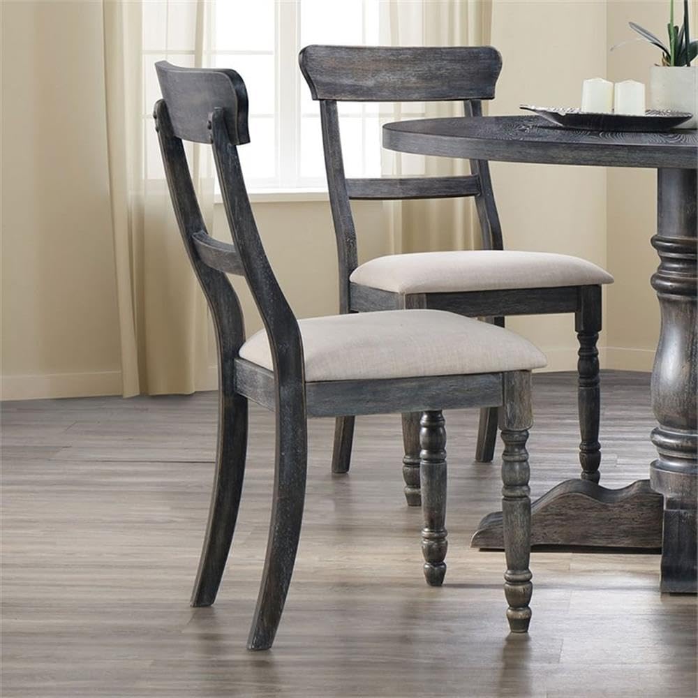 Acme Wallace 2 Pieces Dining Side Chair in Light Brown and Weathered Gray