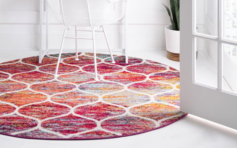 Unique Loom Trellis Frieze Collection Area Rug - Rounded (4' Round, Multi/ Black)