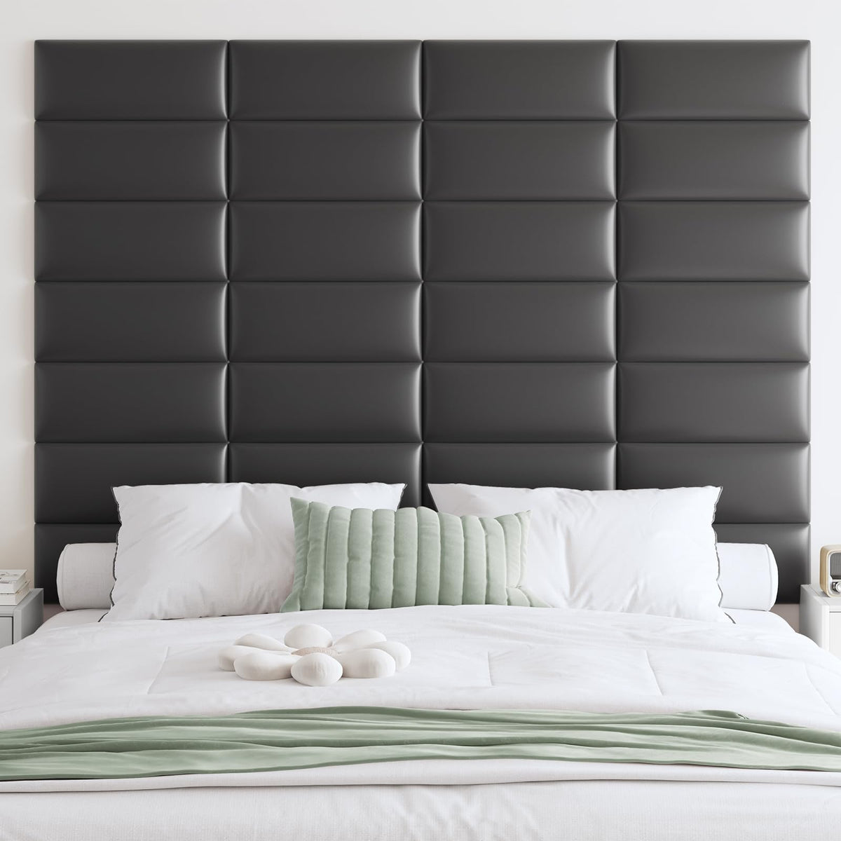 IFNOW Wall Mounted Upholstered Headboard King, 12 Panels 3D Peel and Stick Soundproof Wall Panels, Reusable and Removable Padded