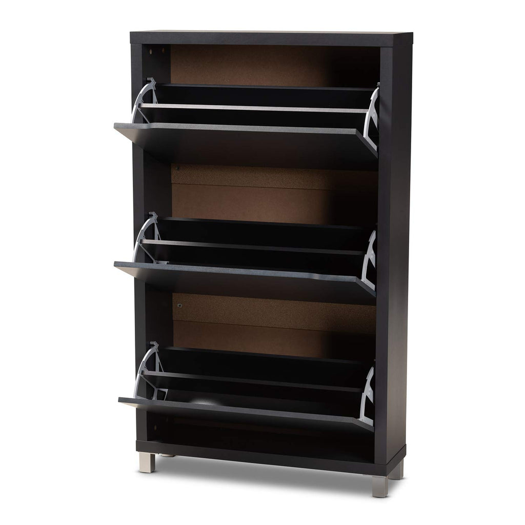 Baxton Studio Simms Modern and contemporary Dark Grey Finished Wood Shoe Storage Cabinet with 6 Fold-Out Racks