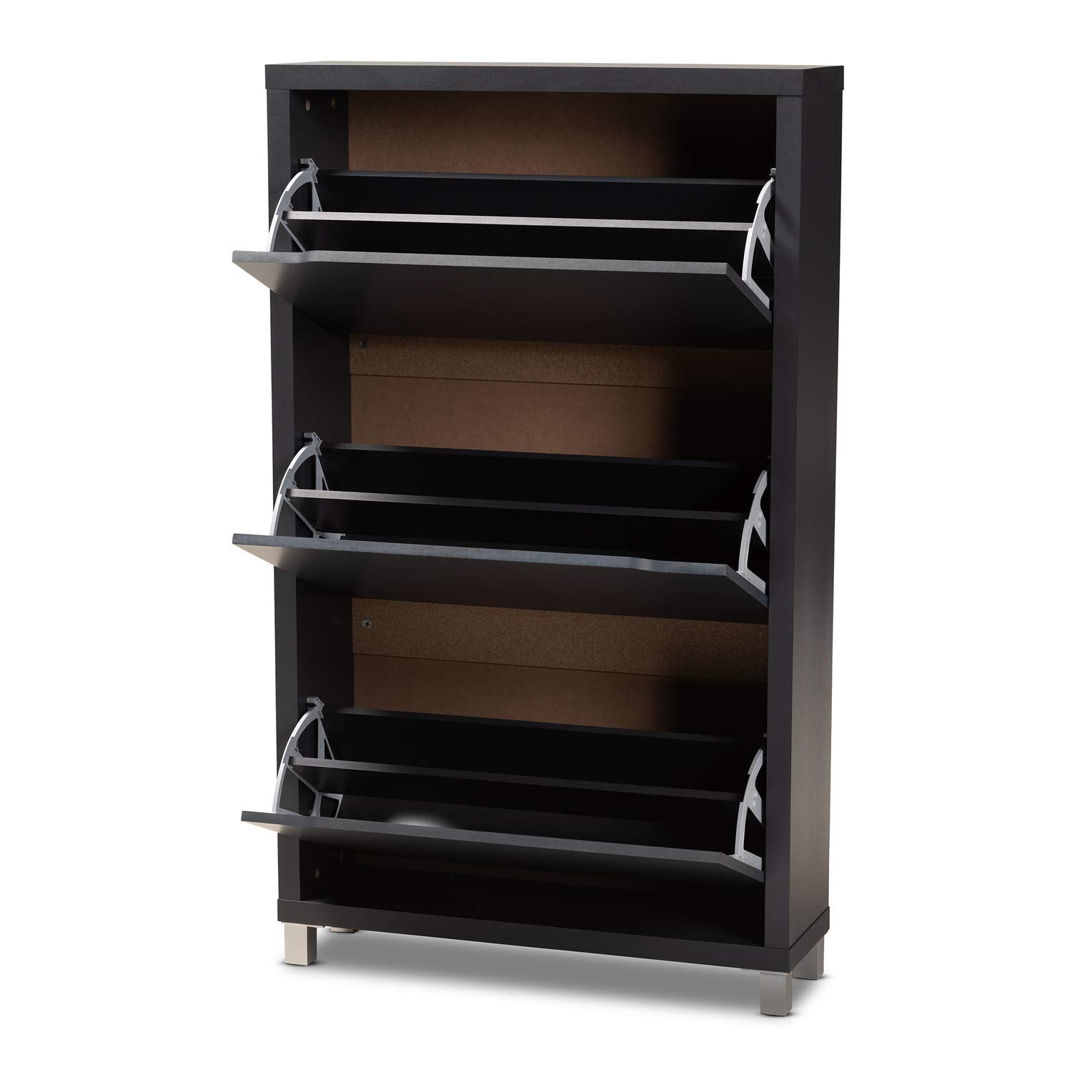 Baxton Studio Simms Modern and contemporary Dark Grey Finished Wood Shoe Storage Cabinet with 6 Fold-Out Racks