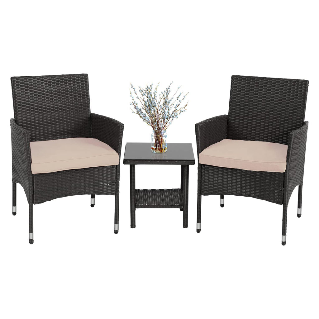 Fdw Patio Furniture Set Outdoor Furniture Wicker Bistro Rattan Chair Conversation Sets With Coffee Table For Yard Backyard Lawn Porch Poolside Balcony,Black And Beige