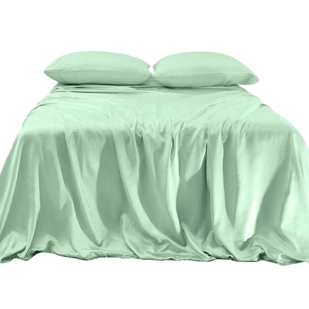 Elegant Comfort Luxurious 4-Piece Silky Satin Sheet Set, Skin And Hair Friendly, Wrinkle, Fade, Stain Resistant With Deep Pockets Fitted Sheet, Cooling Soft Satin Sheet Set, Cali King, Mint Green