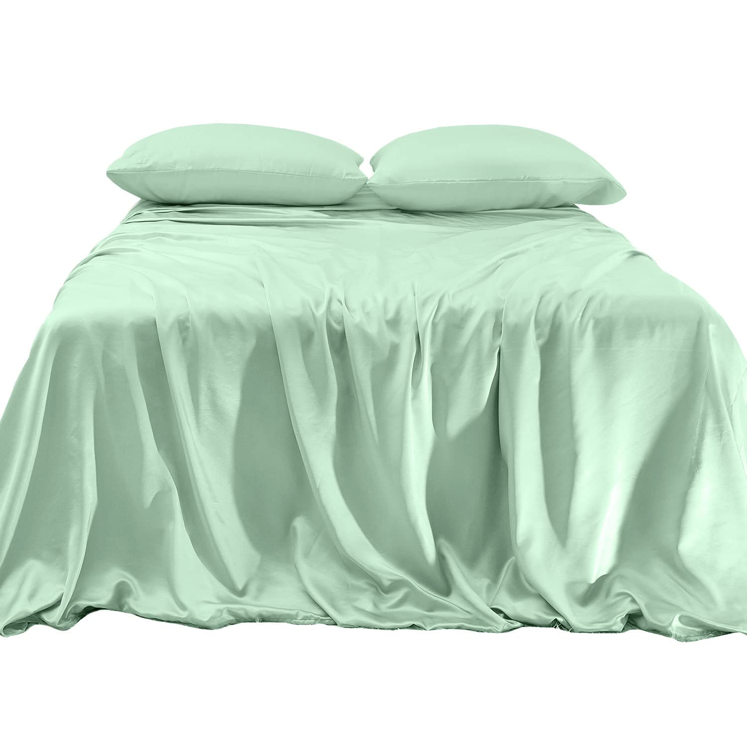 Elegant Comfort Luxurious 4-Piece Silky Satin Sheet Set, Skin And Hair Friendly, Wrinkle, Fade, Stain Resistant With Deep Pockets Fitted Sheet, Cooling Soft Satin Sheet Set, Queen, Mint Green