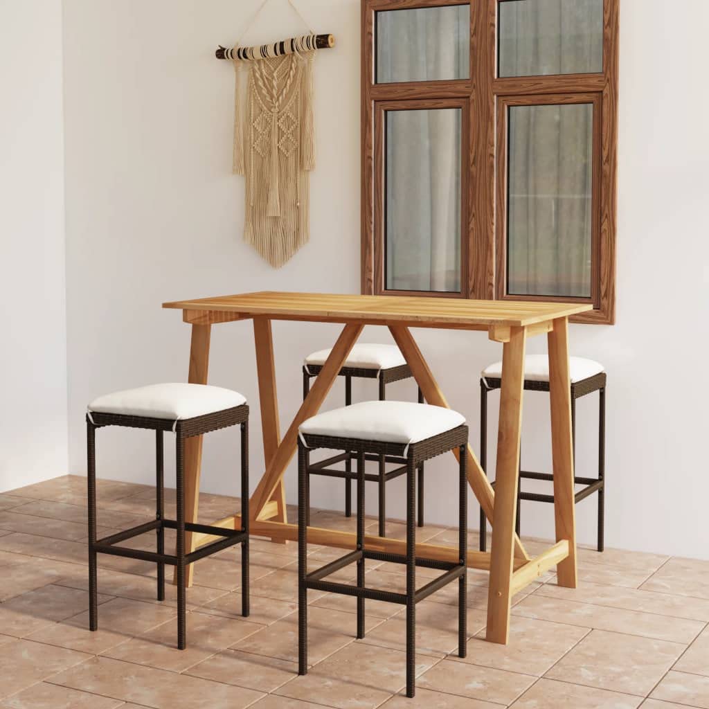 vidaXL Patio Bar Set 5 Piece, Outdoor Bar Table and Stools with Wood Tabletop, Patio Furniture Set with Cushions, Dining Set for Garden, Farmhouse, Brown