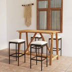 vidaXL Patio Bar Set 5 Piece, Outdoor Bar Table and Stools with Wood Tabletop, Patio Furniture Set with Cushions, Dining Set for Garden, Farmhouse, Brown