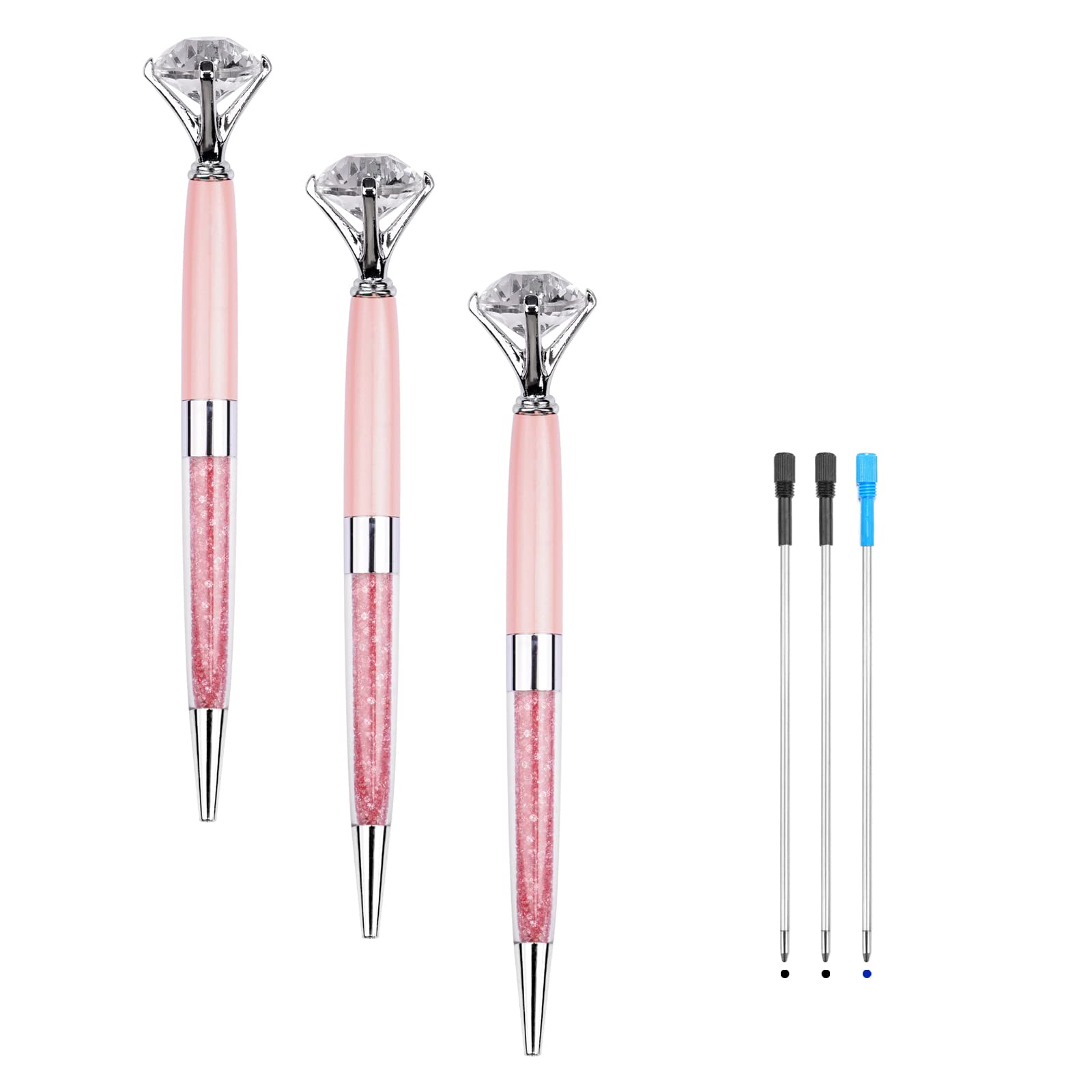 Youmi Big Diamond Pens, Black Ink Ballpoint Pen Bling Crystal Rhinestone Jewel Gem Metal Pens With Diamond Top Writing School Of