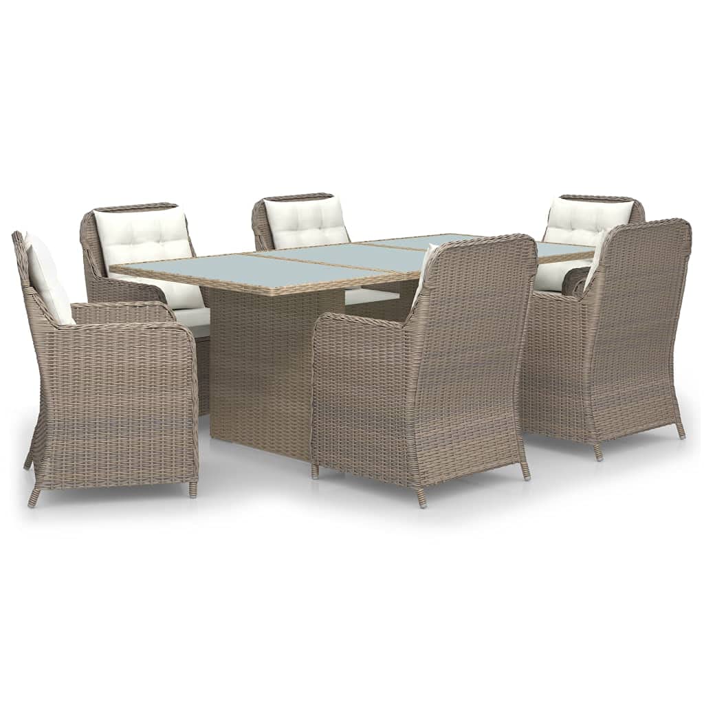 7 Piece Patio Dining Set Poly Rattan Brown