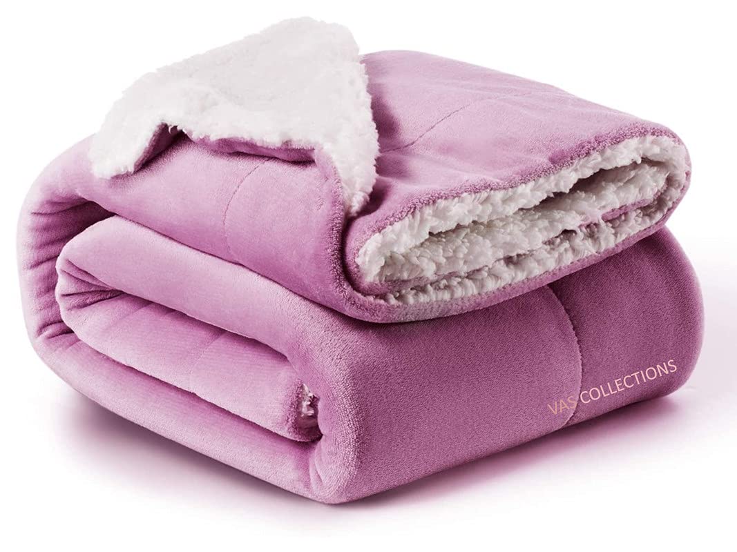 Vas Collections All Season Flannel Sherpa Blanket|Double 220 Cm X 230 Cm, Pink, Reversible