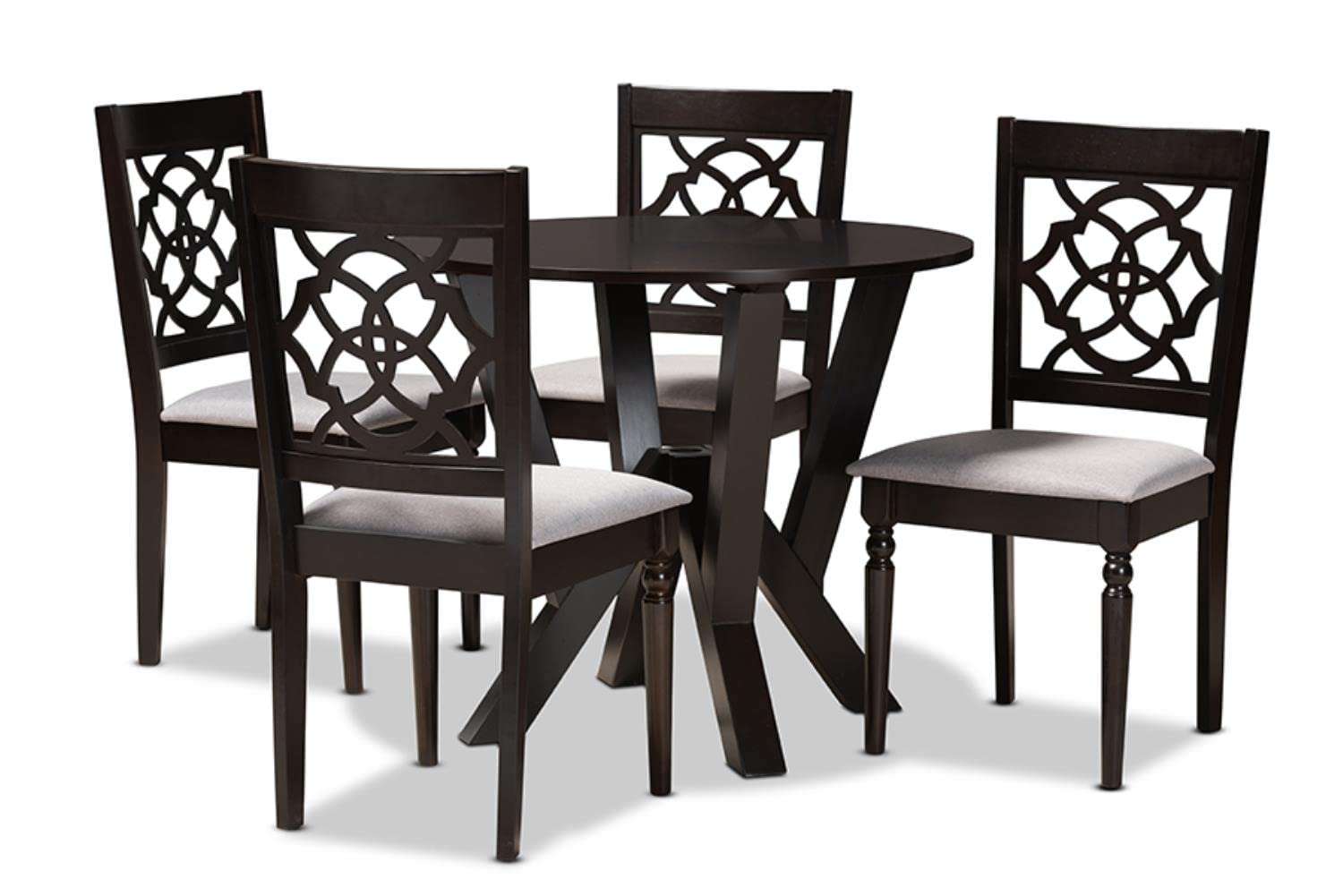 Baxton Studio Alma Gray Fabric and Dark Brown Finished Wood 5-Piece Dining Set