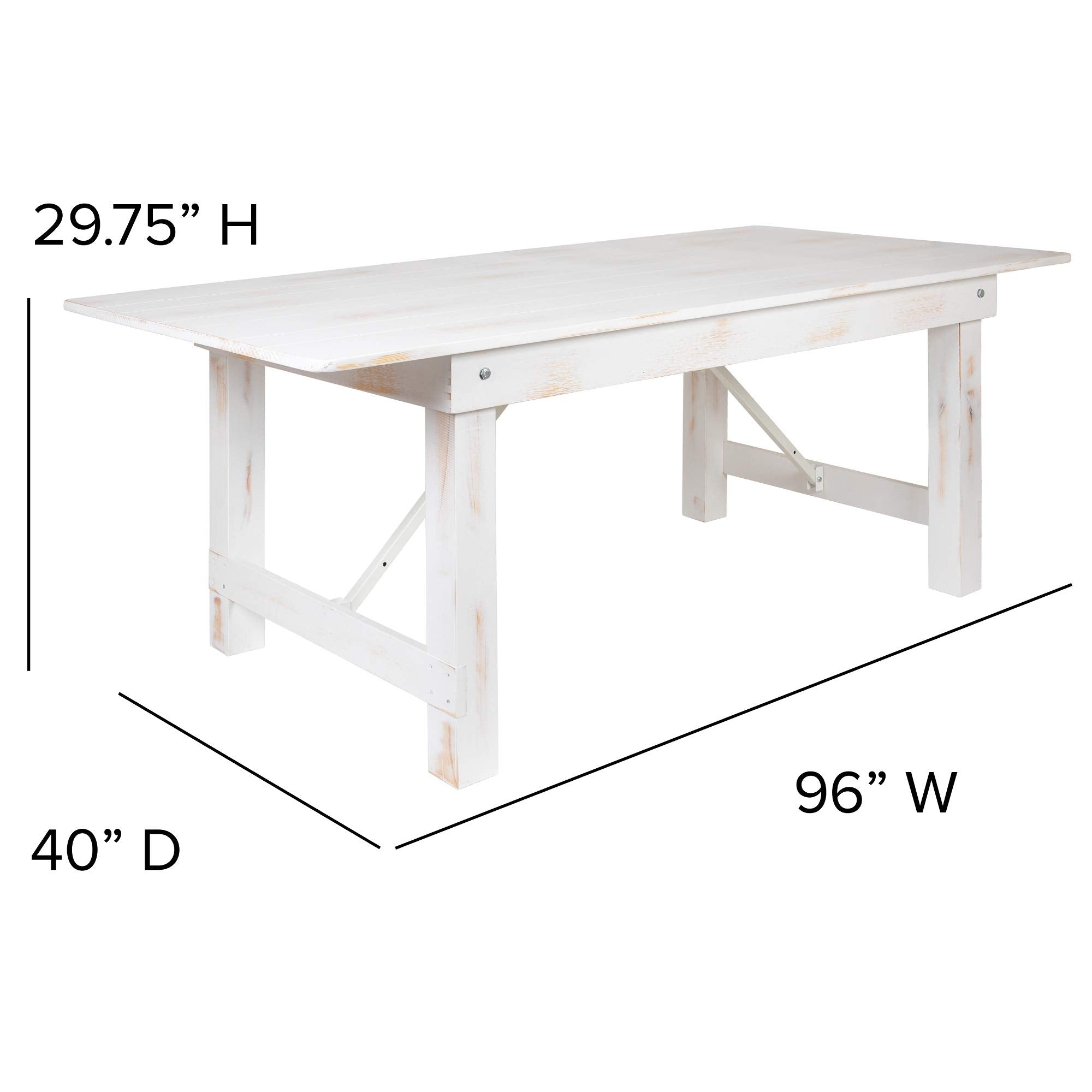 Flash Furniture Hercules Series 8' X 40&quot; Antique Rustic White Folding Farm Table And Four Bench Set