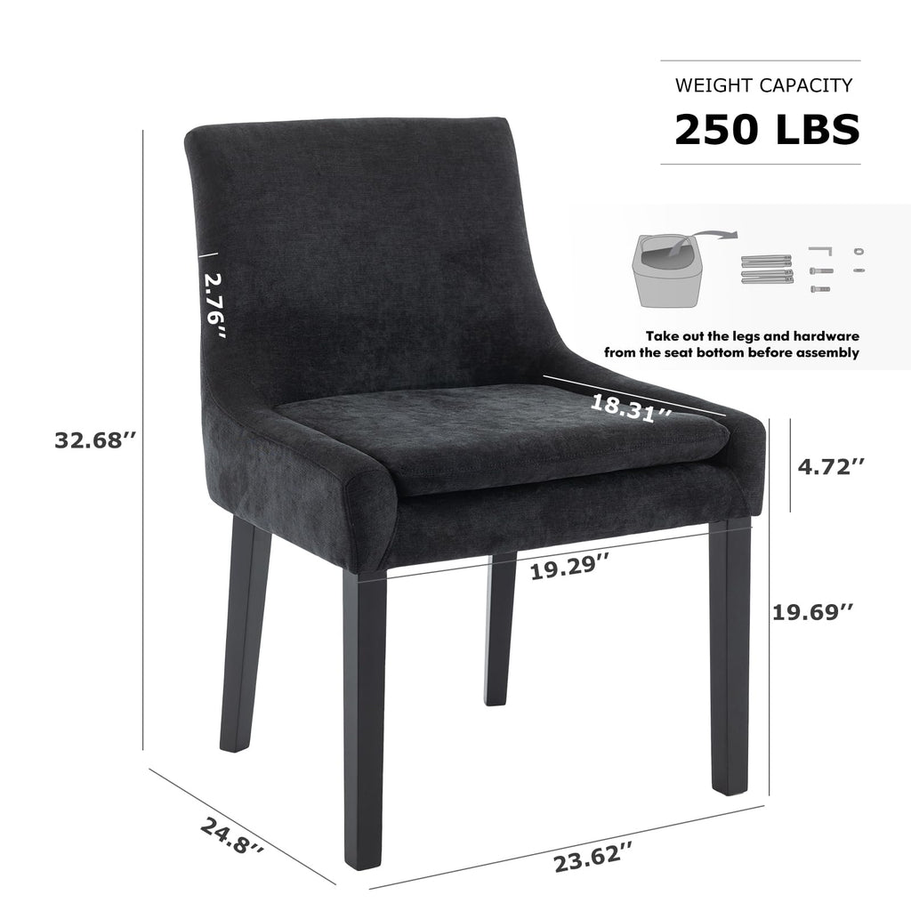 Colamy Modern Dining Chairs Set Of 4, Upholstered Corduroy Accent Side Leisure Chairs With Mid Back And Wood Legs For Living Room/Dining Room-Black