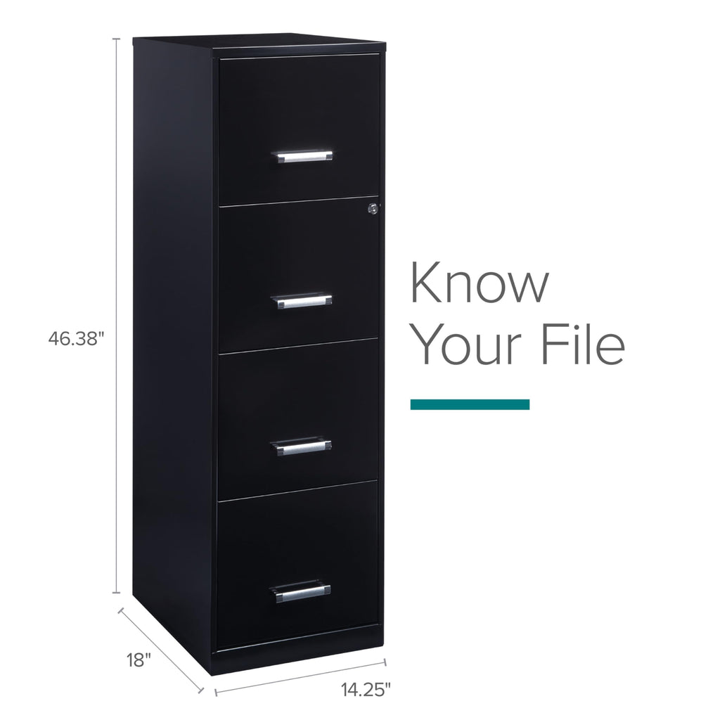 Space Solutions Hirsh 18' Deep 4 High-Side Drawers Modern Metal Vertical File Cabinet For Small Office Or Home Office, With Cam Lock, Letter-Size Hanging Folders In Black