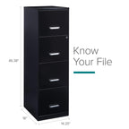 Space Solutions Hirsh 18' Deep 4 High-Side Drawers Modern Metal Vertical File Cabinet For Small Office Or Home Office, With Cam Lock, Letter-Size Hanging Folders In Black