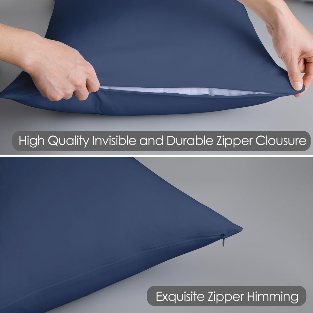 100% Egyptian Cotton Pillow Protectors Set Of 2, 600 Thread Count Standard Size Bed Pillow Cases With Zipper,Sateen Weave Coolin