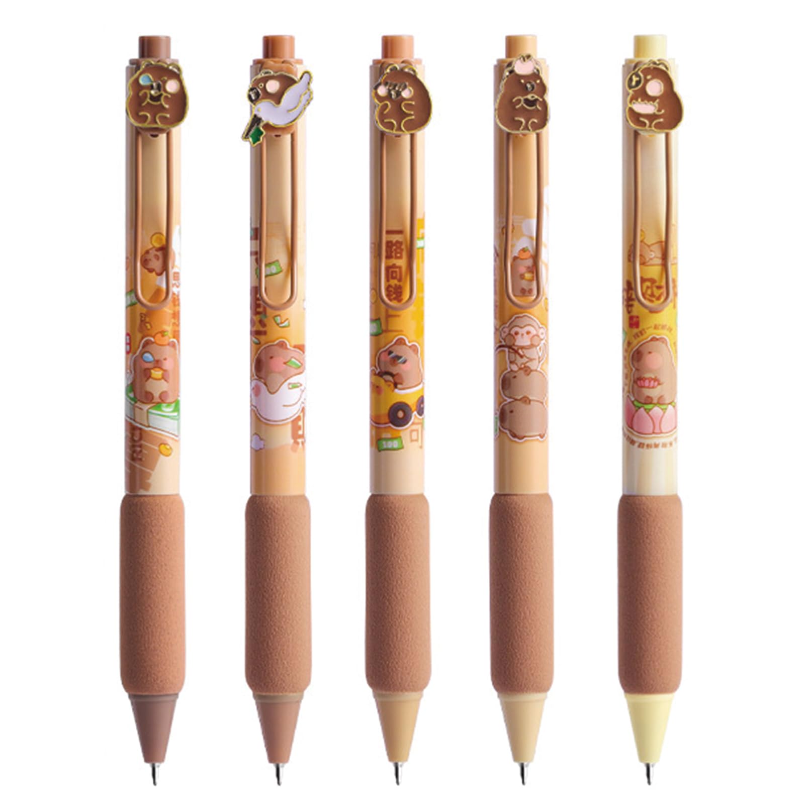 Mozxirz 5 Pcs Cute Retractable Pens Gel Ink Pens Cartoon Capybara Pens 0.5Mm Black Writing Pen Office School Pens Women Girls Me