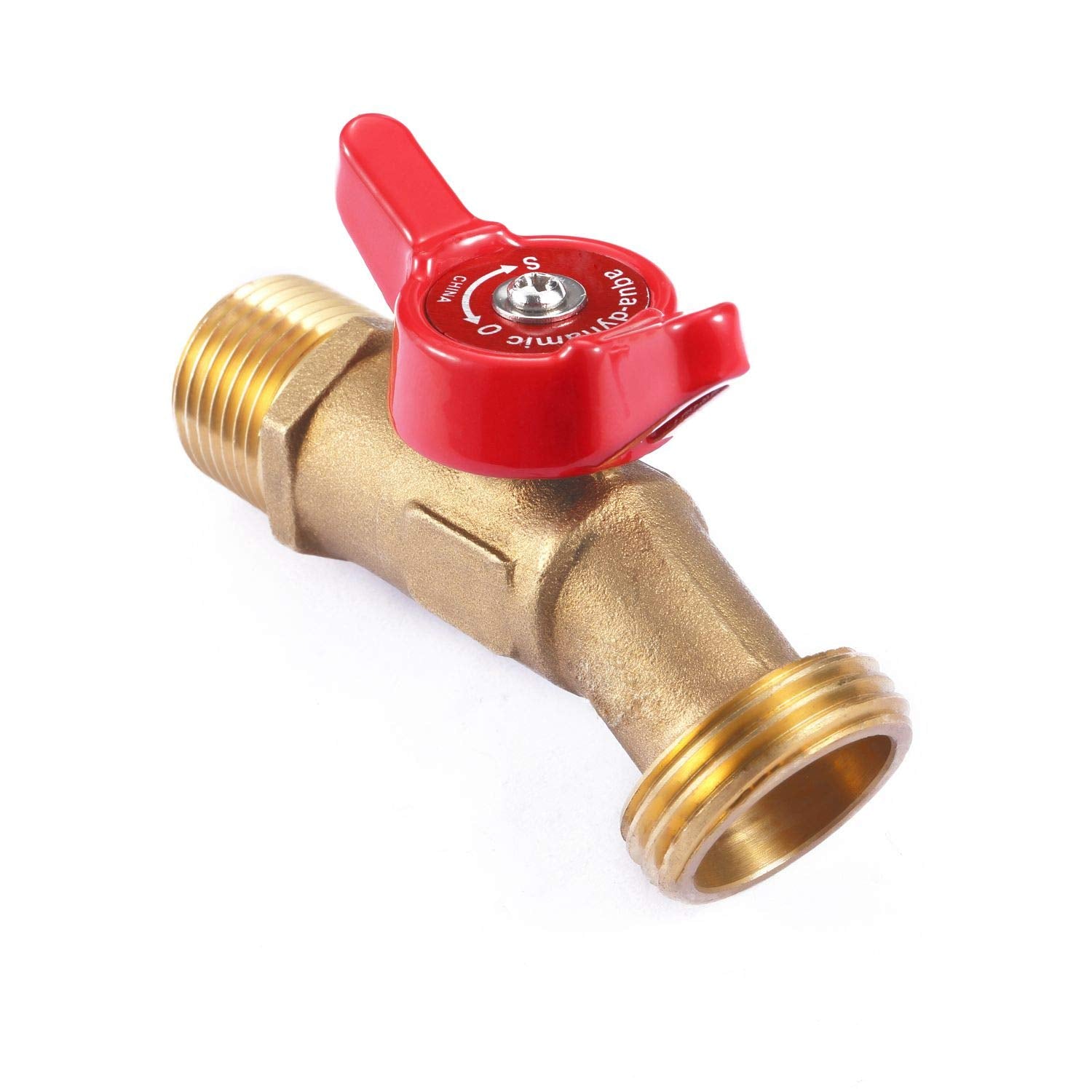 Litorange 1 Pcs Heavy Duty Brass Hose 90 Degree Elbow Stop Valve Hose Bibb Boiler Drain 3/4' Male Npt Inlet   3/4' Male Ght Th