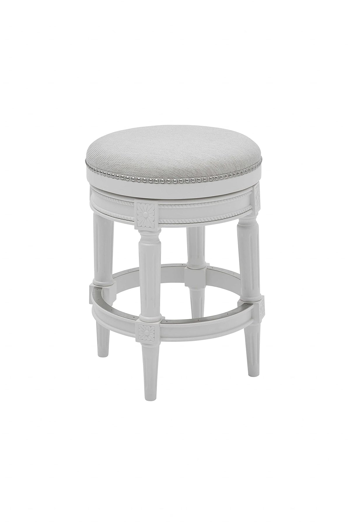 HomeRoots Hardwood, Linen Upholstery, Foam, Batting Counter Height Round Counter Stool in Alabaster White Fabric