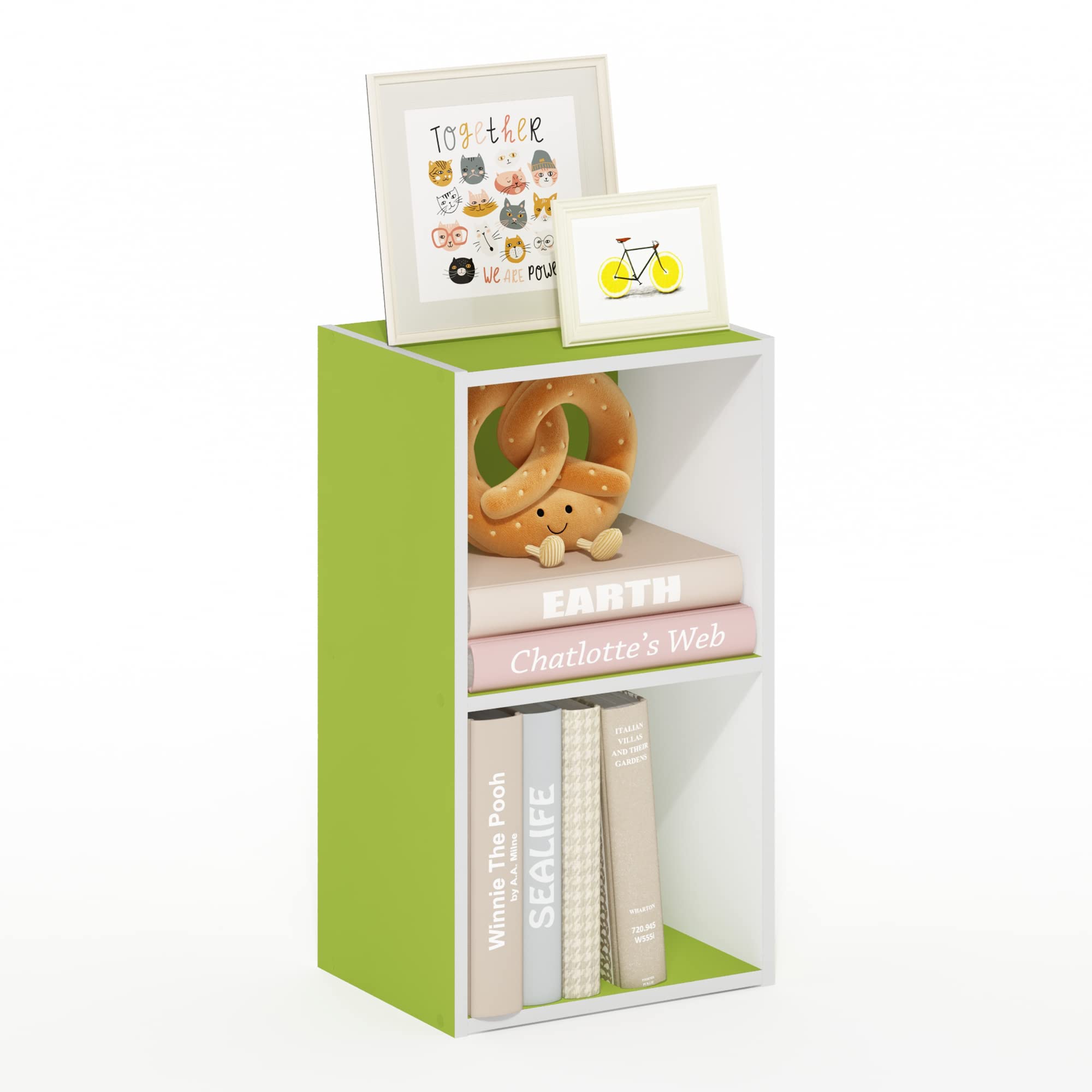 Furinno Luder Bookcase / Book / Storage, 2-Tier Cube, Green/White