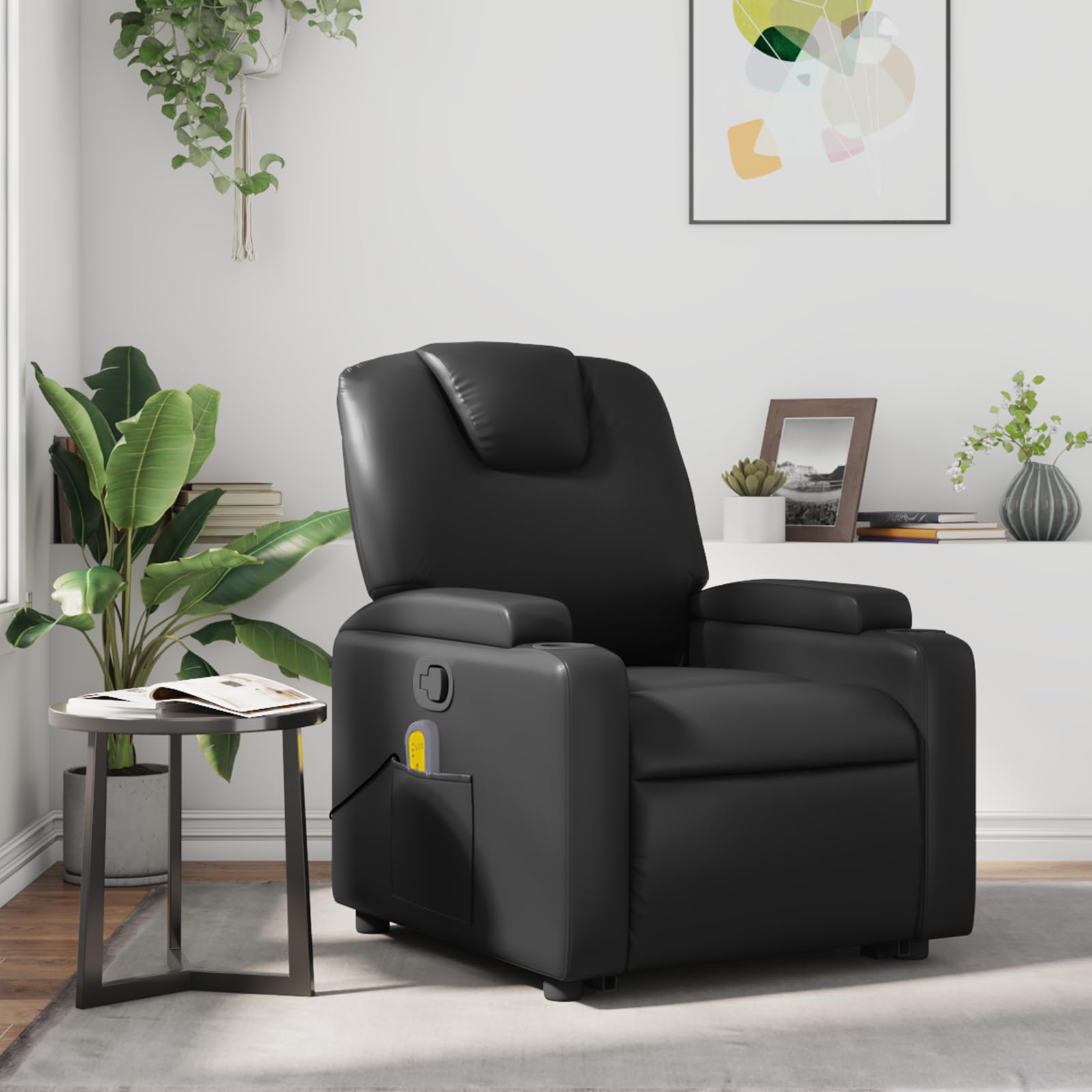 vidaXL Manual Recliner Chair for Living Room, Adjustable Recliner with Padded Seat & Backrest, Home Theater Seating with Side Pocket & Cup Holders, Cream Leather