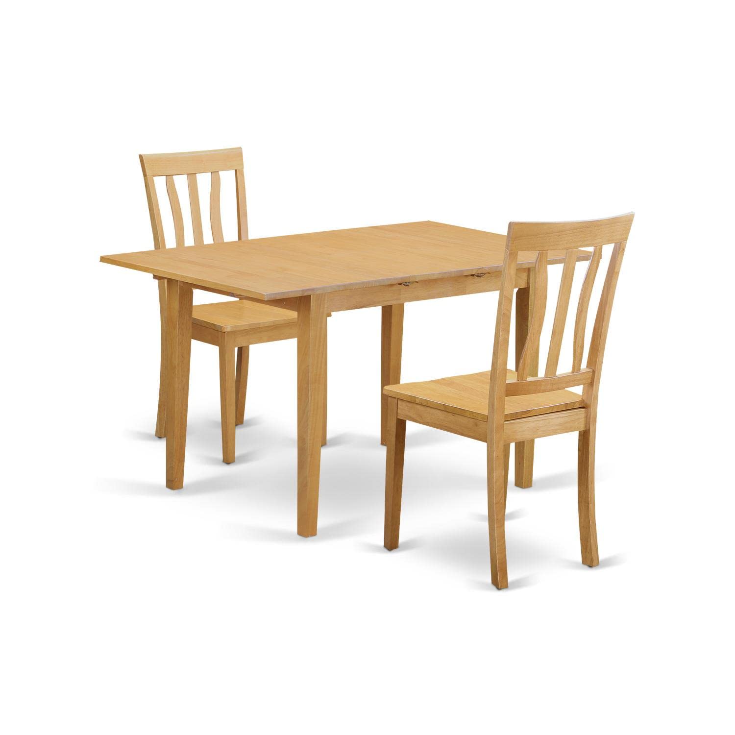 East West Furniture NOAN3-OAK-W 3 Piece Dining Room Table Set Contains a Rectangle Wooden Table with Butterfly Leaf and 2 Kitchen Dining Chairs, 32x54 Inch, Oak