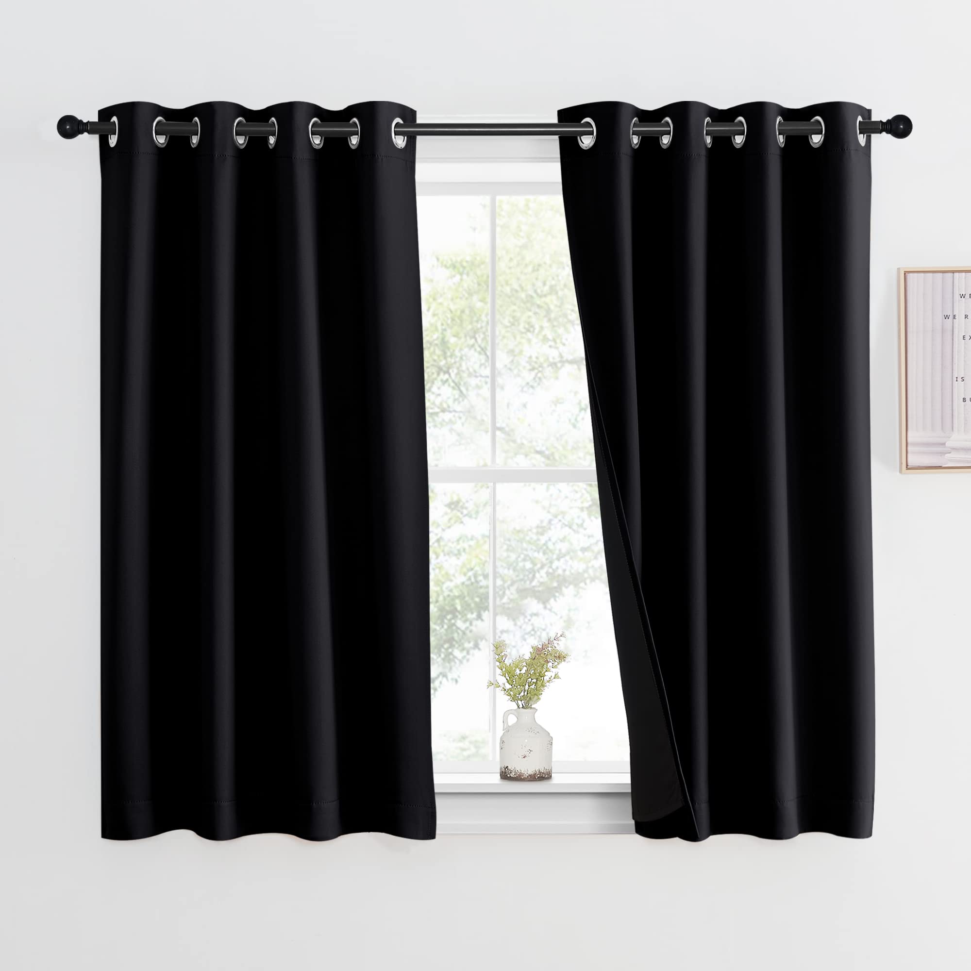 Nicetown Truly Blackout Curtain 54 Inches Length, 2 Thick Layers Completely Blackout Window Treatment Thermal Insulated Lined Dr