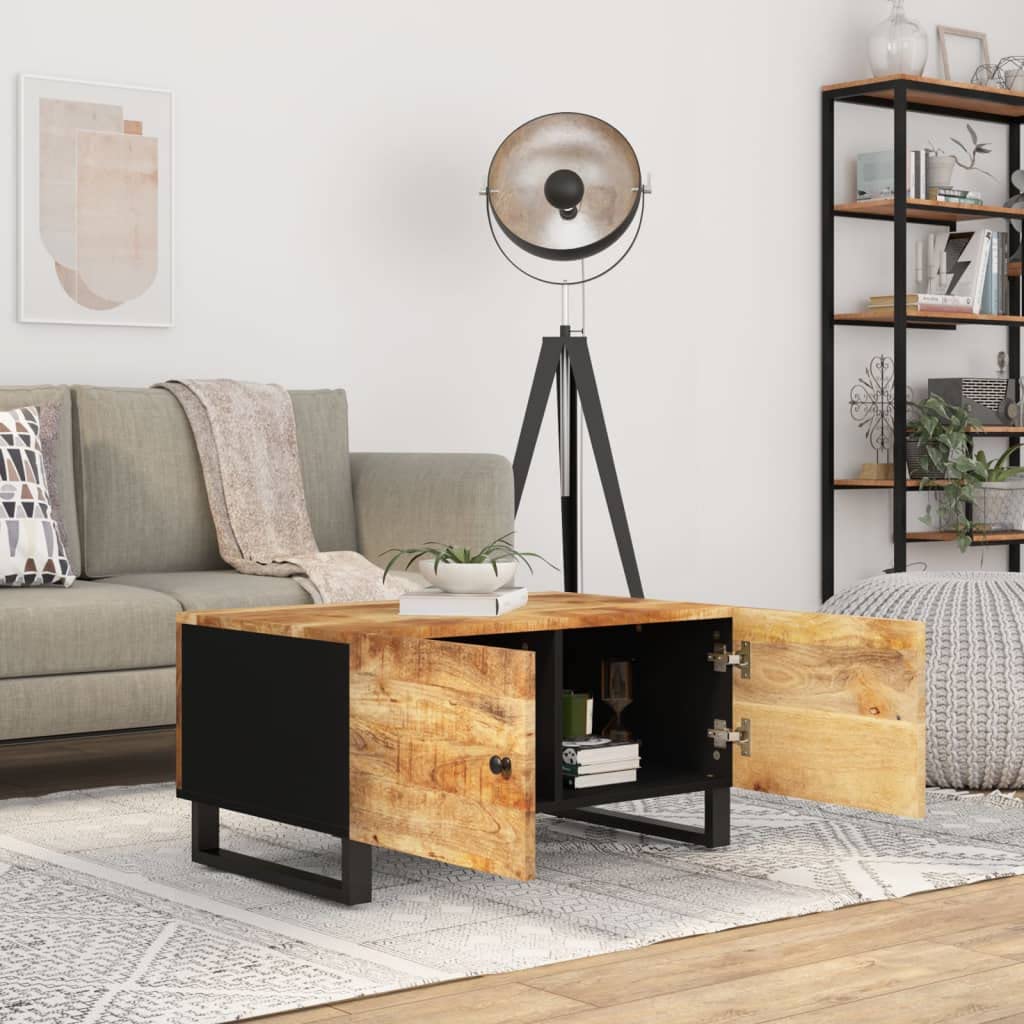 vidaXL Rectangular Coffee Table - Solid Mango Wood & Engineered Wood - Brown Light Industrial Style with Spacious Storage