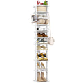 HOMEFORT 10-Tier Vertical Shoe Rack, Corner Shoe Tower, Slim Shoe Organizer with Two Hanging Hooks, Wooden Shoe Storage Stand fo