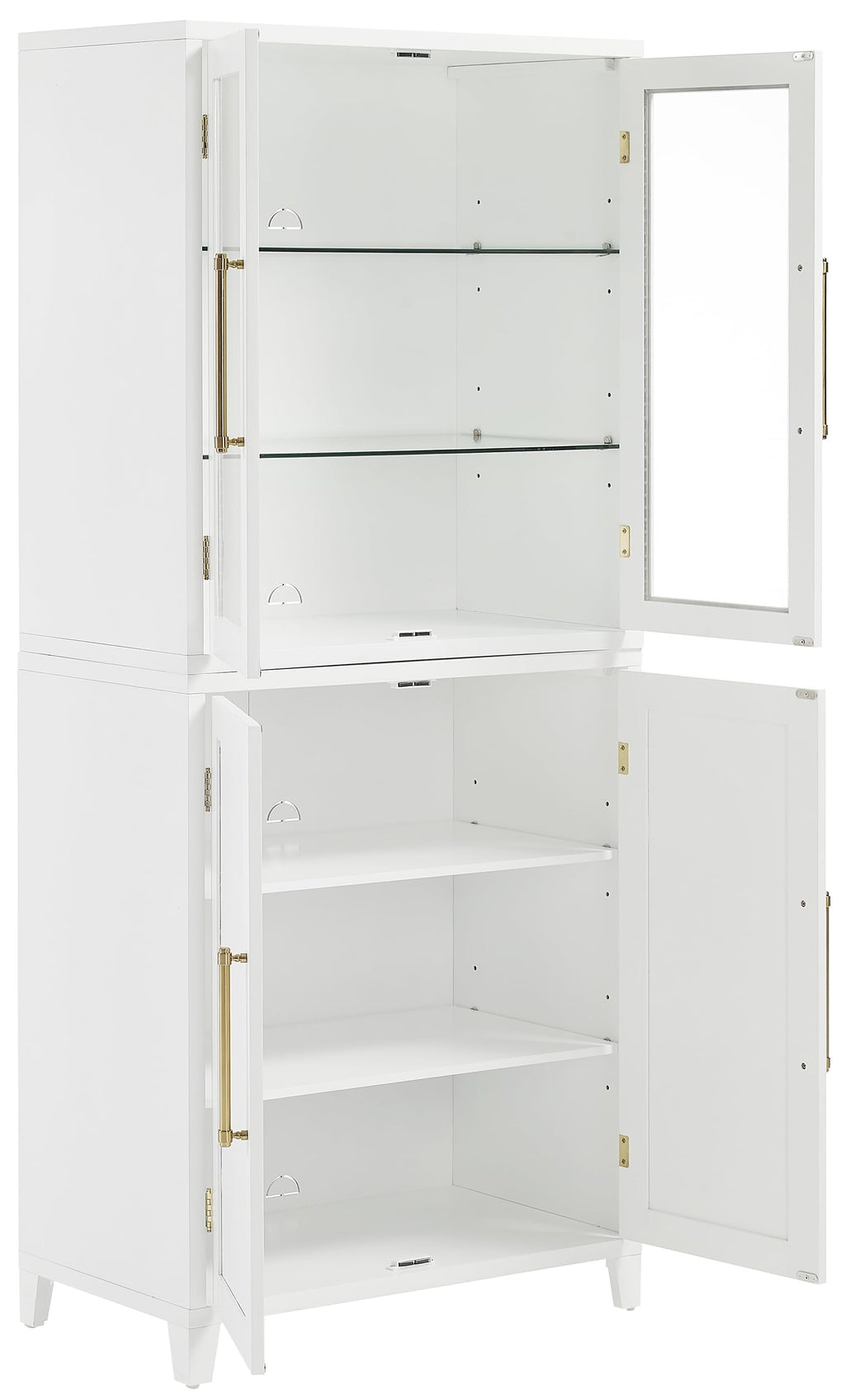 Crosley Furniture Roarke 2-Piece Glass Door China Hutch Kitchen Pantry Storage Cabinet Set, Dining Room, White