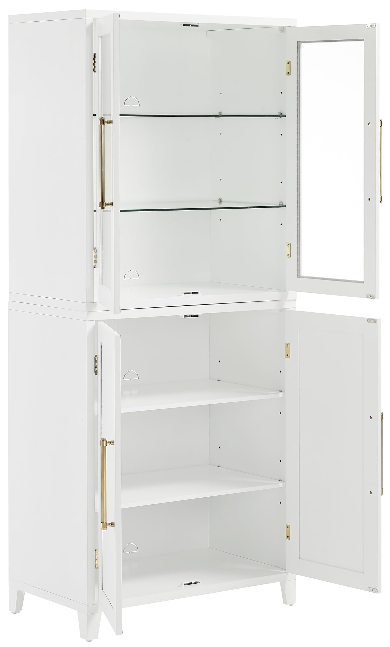 Crosley Furniture Roarke 2-Piece Glass Door China Hutch Kitchen Pantry Storage Cabinet Set, Dining Room, White