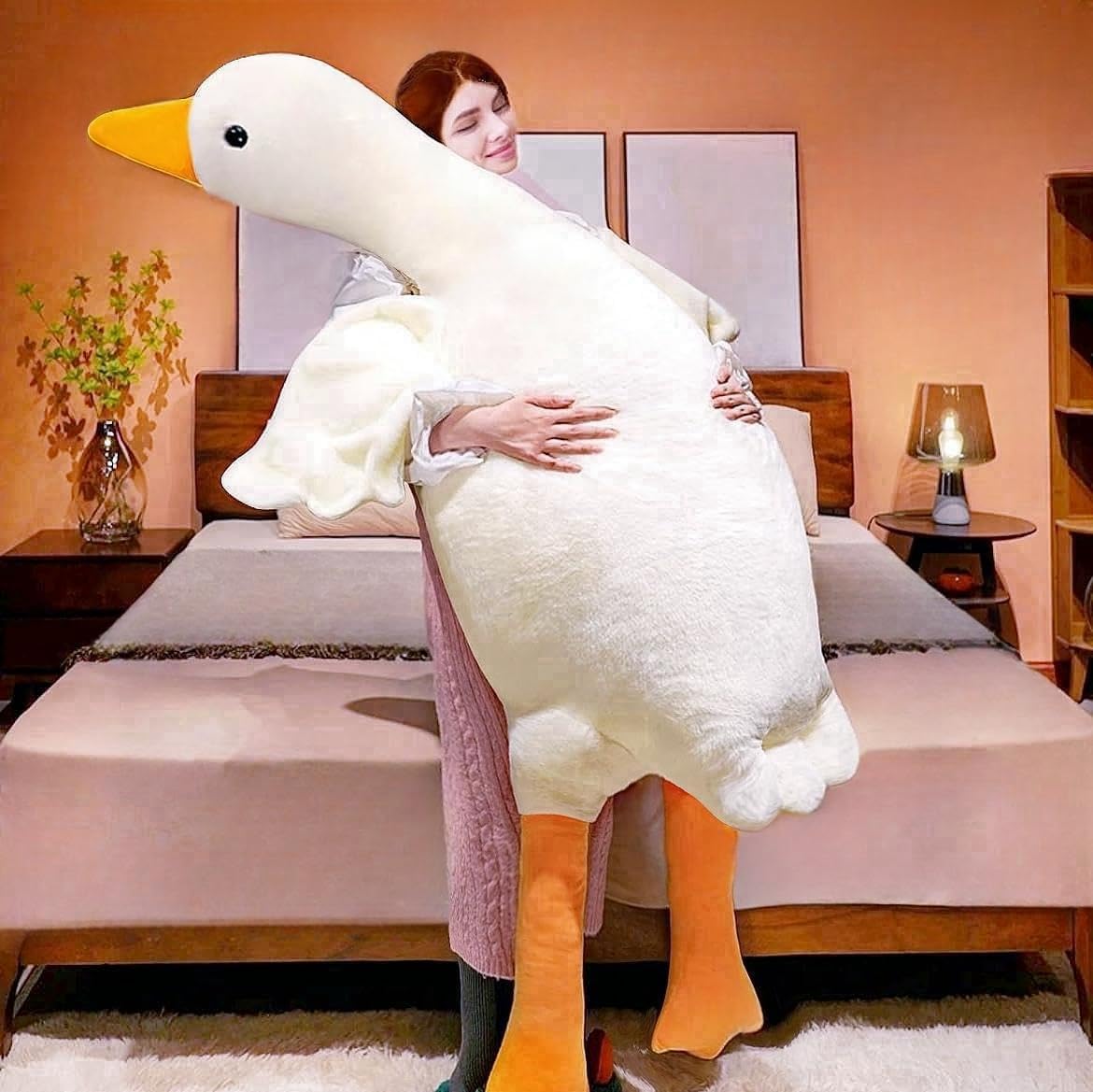Bxebui Giant White Goose Plush 51 In, Very Huge Body Fat Goose Stuffed Animal Pillow, Goose Plush Toys Hugging Pillow Gifts For