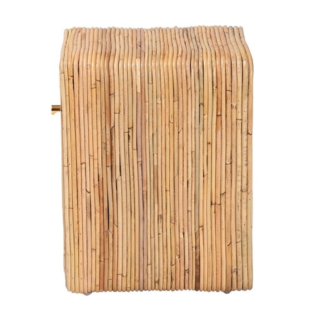 bali & pari Rosina Bohemian Rattan Nightstand with 1 Drawer, Brown - Stylish Natural Decor for Bedroom