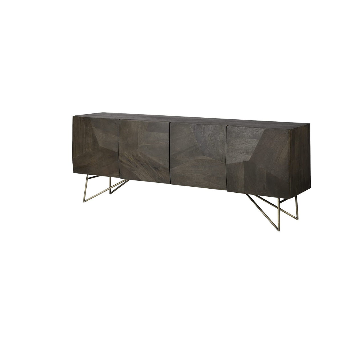 HomeRoots Indian Mango Wood Dark Brown Solid Mango Wood Finish Sideboard with 4 Cabinet Doors