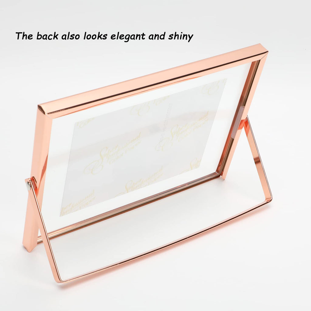 Ahago Rose Gold Floating Frame (5X7   , Horizontal), For Picture Sizes 4X6, 3X5, 2X3, Tabletop Shelf Photo Frame, Home Or Office