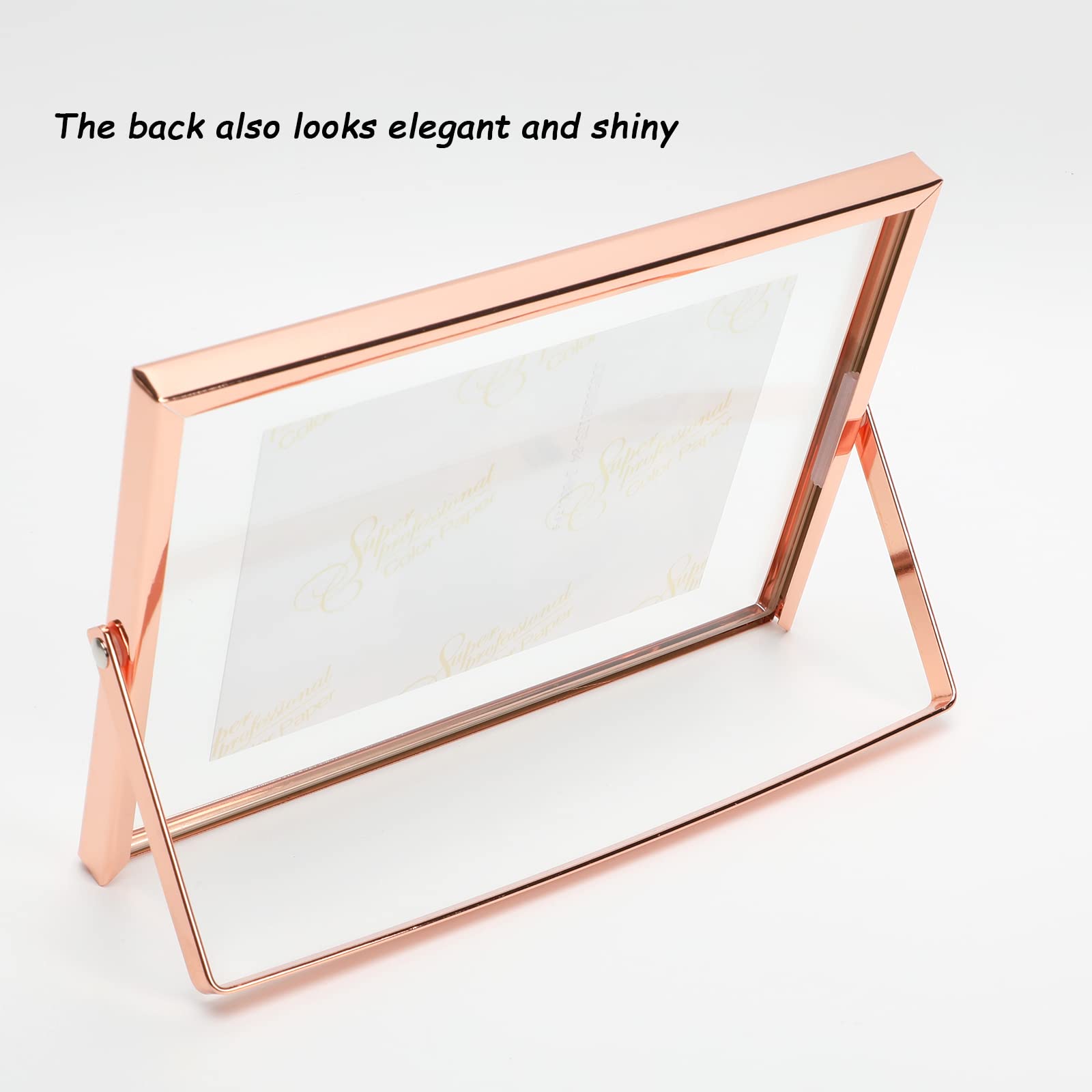Ahago Rose Gold Floating Frame (5X7   , Horizontal), For Picture Sizes 4X6, 3X5, 2X3, Tabletop Shelf Photo Frame, Home Or Office