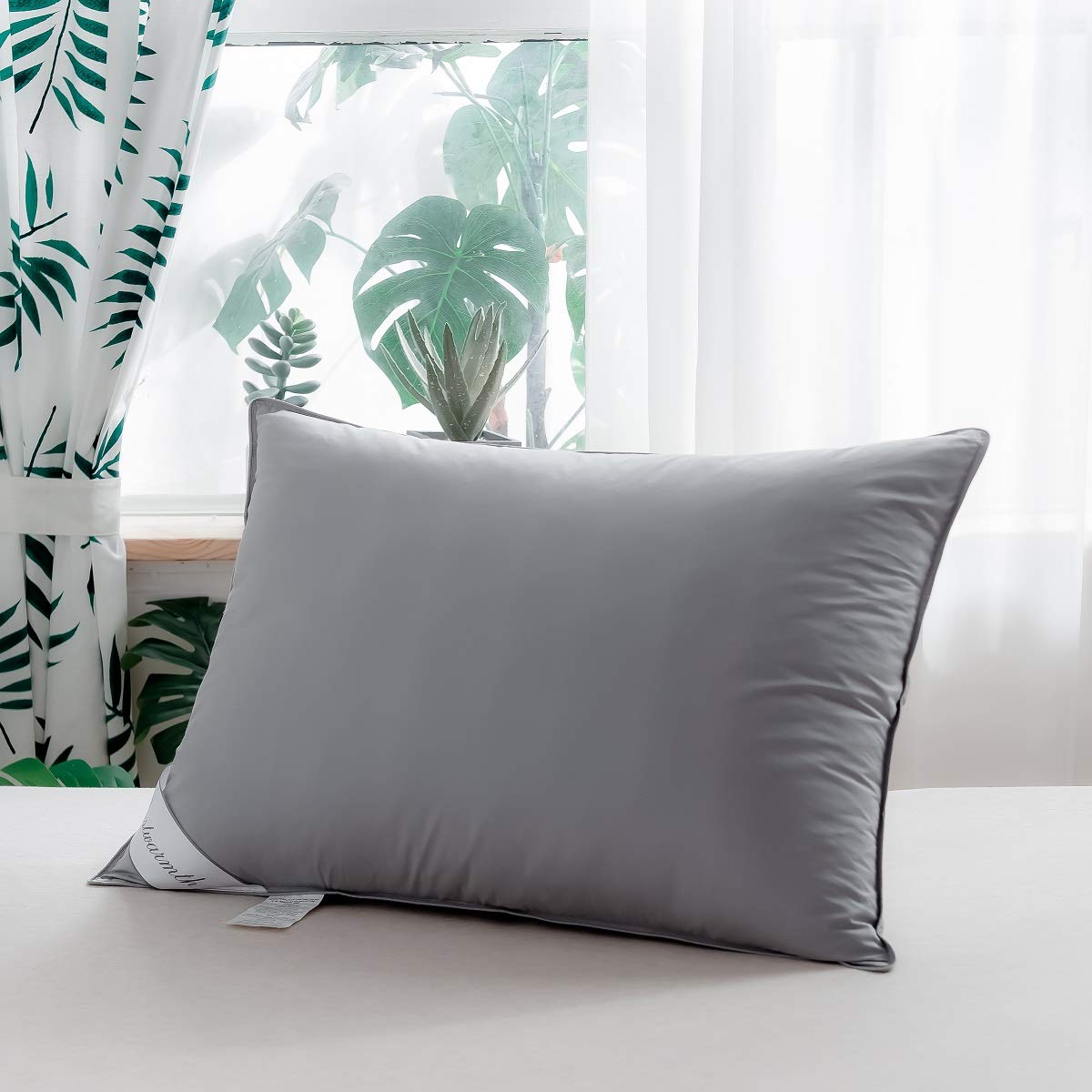 Eastwarmth Goose Down Feather Bed Pillows For Sleeping,Medium Firm,Soft Support Grey Color Standard Size One Pillow