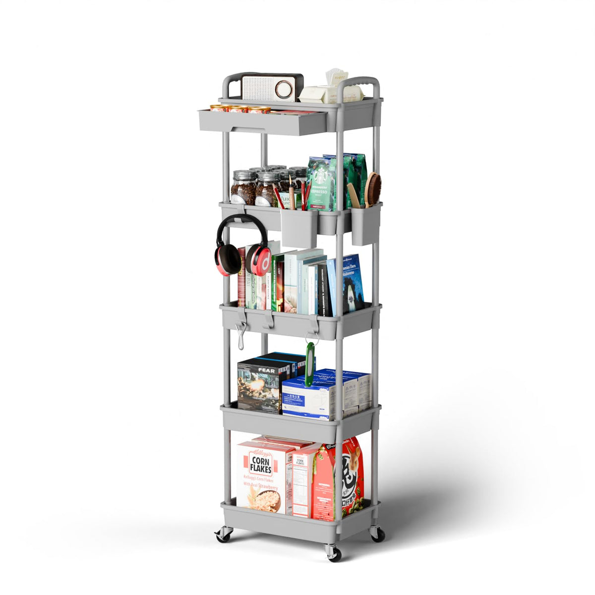 Sorgion 5 Tier Small Rolling Cart Organizer,Bathroom Cart Organizers With Wheels Laundry Room Organization Mobile Shelving Unit